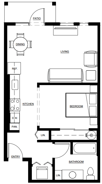 a floor plan of a small house with a kitchen and a living room